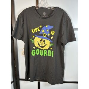 Life is Gourd TShirt Women's L Black Halloween‎ Pumpkin Man and Local New